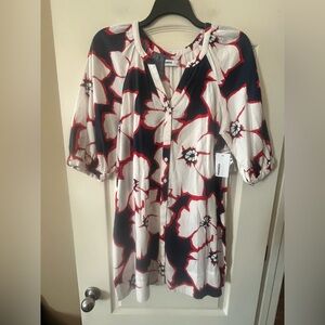 Sonoma White, Red & Navy Floral Button-Front Women's Dress Size Medium